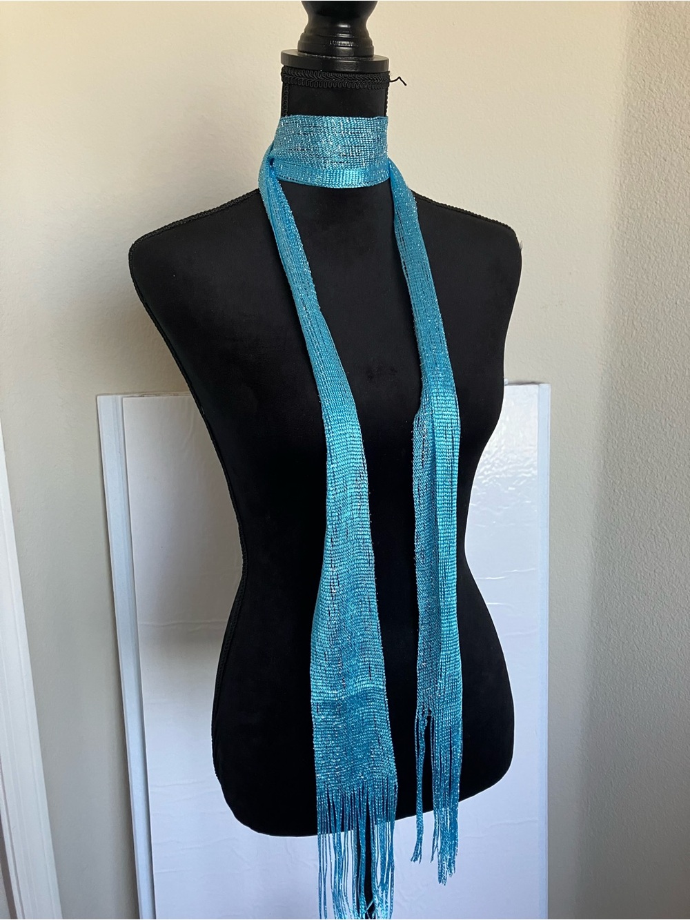 Turquoise Beaded Fringe Scarf Necklace - Women Accessories